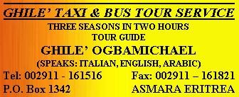 Ghile' Ogbamichael Taxi & Bus Tour Service - Asmara Eritrea