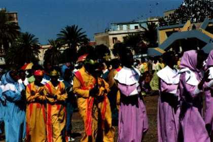 Eritrea - Asmara - Meskerem. Groups of young boys and girls in colourful dresses sing religious songs and dance religious dances at the celebration of Meskel.