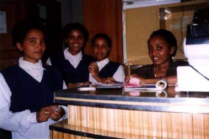 Eritrea - Barentu. Servants of the Gash Setit Hotel. Three months after this picture was taken, Ethiopian soldiers destroyed and plundered this hotel.