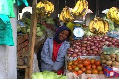 Woman selling vegetables at the Asmara market.