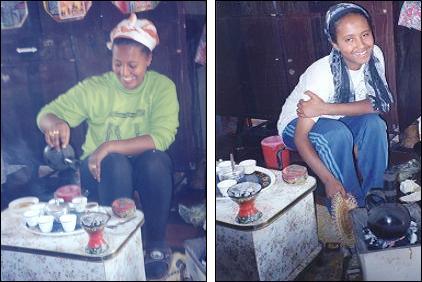Selam making Eritrean coffee in the small house in Haz Haz.