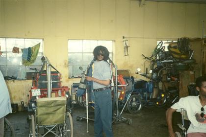 Soldiers repairing mobility wheelchairs in the rehabilitation center - Former Kagnew Station Asmara Eritrea.