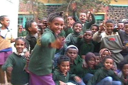 Schoolchildren of the Medeber elementary school.