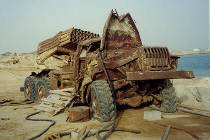 Rusty military hardware at one of the Dahlak Islands.