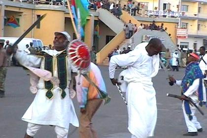 Dancing in traditional clothes at Bathi Meskerem Square Asmara.