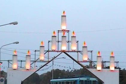 The gate at the entrance of Bathi Meskerem Square Asmara. 10 candles - one for every year of freedom.