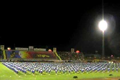 Thousands of schoolgirls giving a dance performance - Asmara Stadium.