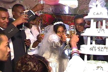 Toasting on a happy marriage.