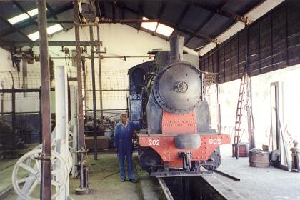 Steam train in Asmara railway depot.