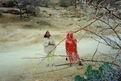 Mebrat and Hirity walking outside Keren.