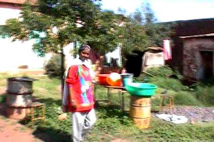 Selamawit in the court yard behind their house in Edaga Arbi.