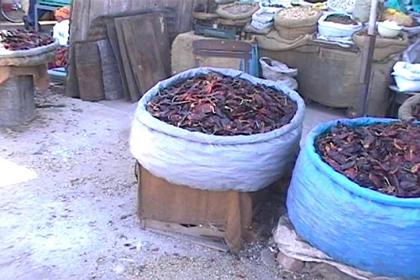 Dried chili peppers at Medeber market Asmara.