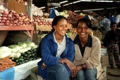 The girls at the Asmara vegetable market.