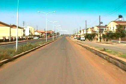 The road to Kushet - passing another recent housing project. Space 2001 - Asmara Eritrea