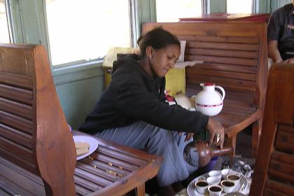 Eritrean coffee ceremony during the trip by train.
