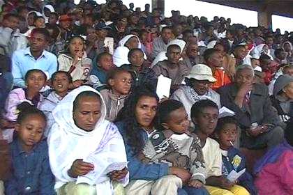 Watching the show in the Bathi Meskerem Stadium Asmara.