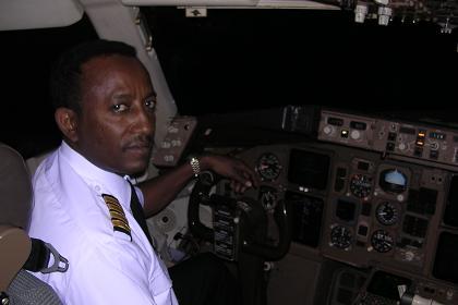 Eritrean Airlines Boeing 767 cockpit - Captain Asraf Gilamichael.