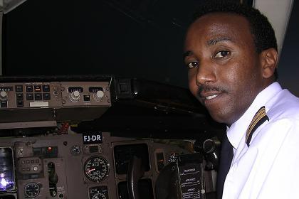 Eritrean Airlines Boeing 767 cockpit - Flight Officer David.