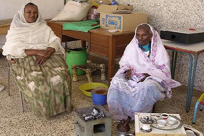 Drinking Eritrean coffee with Zewdi and her mother in law.