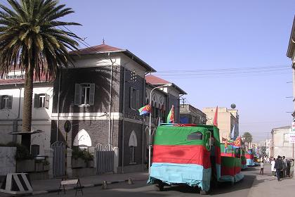 Decorated trucks of the Trans Horn Company on their way to the celebrations in the streets of Asmara Eritrea.