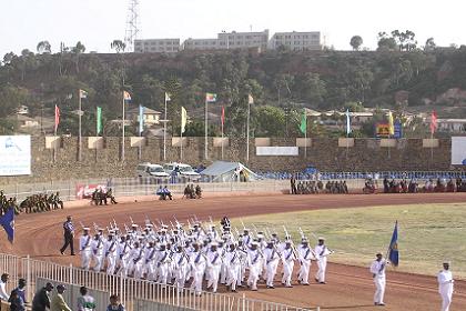 Eritrean Navy parading at the celebrations in Asmara Stadium.