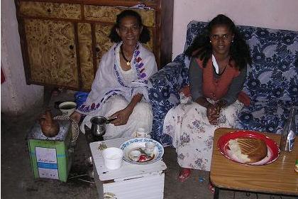 Alem making Eritrean coffee - Debarwa Eritrea.