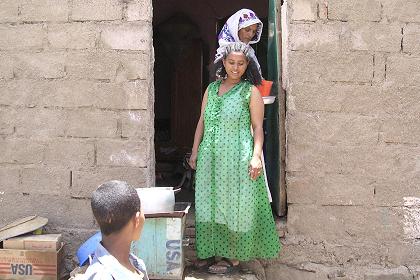 Ghenet and Bisrat showing us the Dutch chicken - Debarwa Eritrea.