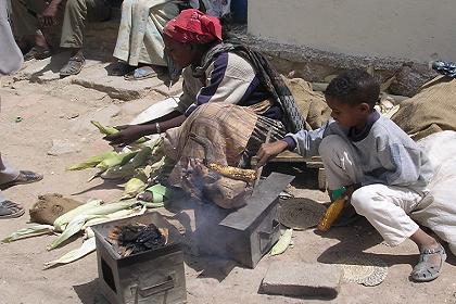 Roasting maize - Dekemhare Eritrea.