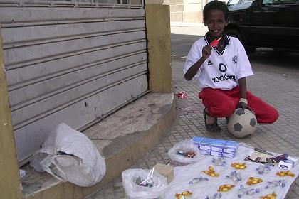 Boy selling candy and handkerchiefs - Asmara Eritrea.