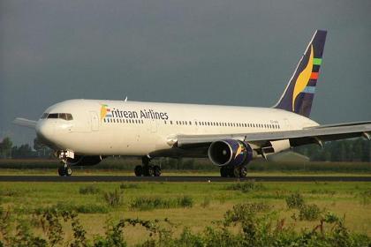 Eritrean Airlines Boeing 767 - 300ER leaving Amsterdam Airport. Photo courtesy Jeroen Stroes.