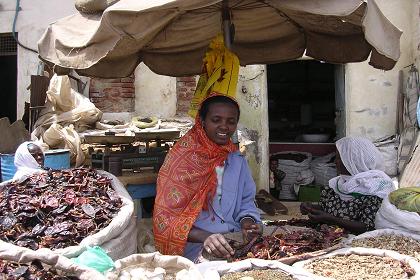 Woman selling spices - Medeber markets Asmara Eritrea.