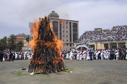 The Damera on fire - Bahti Meskerem Square Asmara Eritrea.