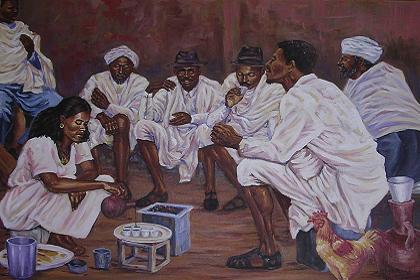 Coffee ceremony (painting) - Telecommunications office Asmara Eritrea.