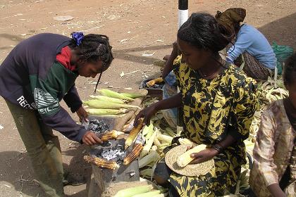 Roasting maize - Mendefera Eritrea.