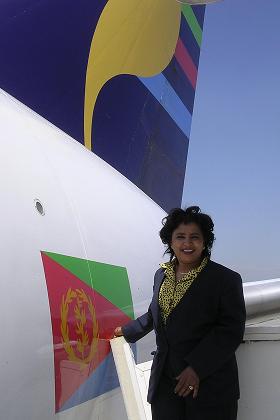 Flight attendant Selam at Milan Malpensa Airport.