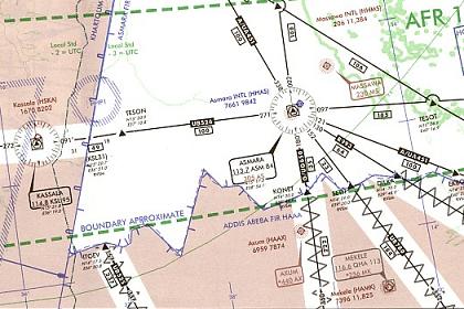 Asmara International Airport approach - boundaries are still approximates and direct flights to Addis Abeba, Mekele and Aksum are still prohibited.