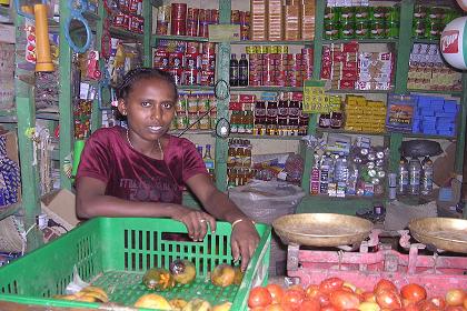 Rawha in her small grocery store - Barentu Eritrea.