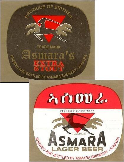 Asmara lager beer and Asmara's extra stout, the two trade marks of the Asmara brewery.