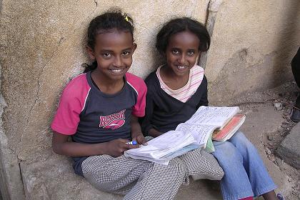 Yodith and Jerusalem doing their schoolwork - Asmara Eritrea.