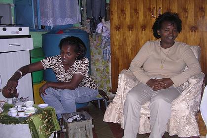 Diner and Eritrean coffee ceremony with Meaza and her sister - Asmara.