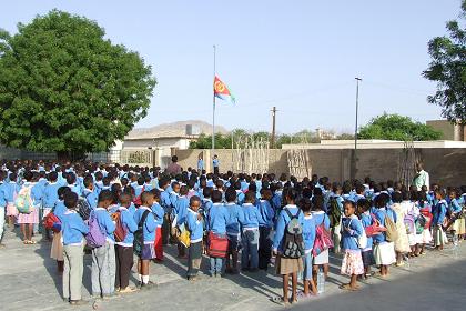 Singing the national anthem at the Faith Mission School - Keren Eritrea.