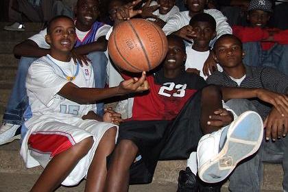 Eritrean youngsters (from the United States) gathered on the stairs of the Asmara Cathedral - Asmara Eritrea.