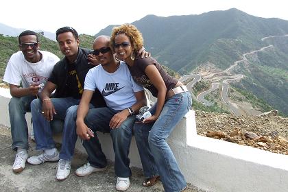 Four fellow bus passengers from Amsterdam, visiting their country - Semenawi Bahri Eritrea.