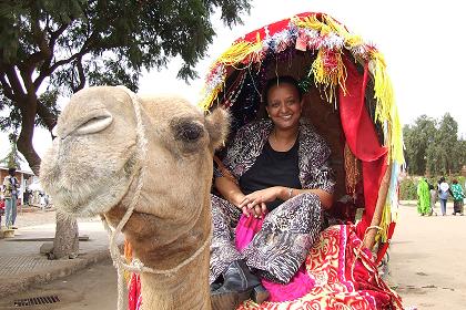 Terhas riding the camel - Festival Eritrea 2006 - Asmara Eritrea.