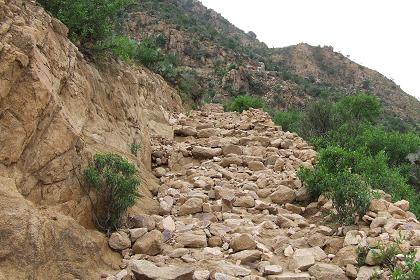 The rock strewn track winding up Mount Bizen.