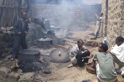 Monks making suwa - Debre Bizen Monastery.