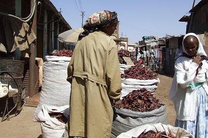 Raw dried chili peppers - Medeber markets Asmara Eritrea.