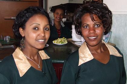 The girls of Cathedral Snack Bar - Harnet Avenue Asmara Eritrea.