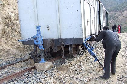 Recovering the derailed cargo wagon - Nefasit Eritrea.