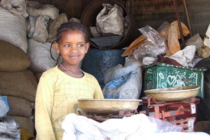 Shop assistant - Medeber market Asmara Eritrea.